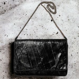 Eel-ectric Genuine Eel Skin Leather Purse Clutch Shoulder Strap Vintage